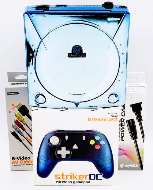 Upgraded Sega Dreamcast Console MODE M.2 Bundle w/ Premium Blue Chrome Shell