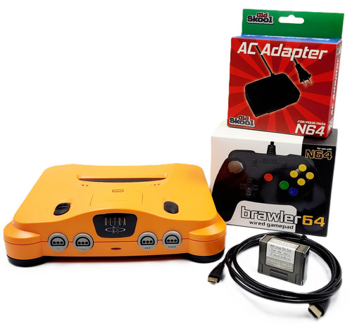 Retro Gem Shiny HD Upgraded Region Free Nintendo 64 Console Bundle in New Spice Shell