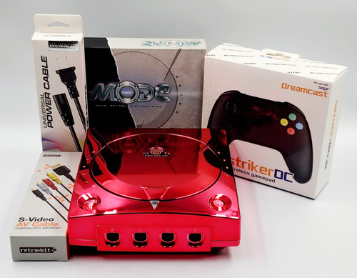 Sega Dreamcast Console MODE M.2 Bundle w/ Premium Red Chrome Shell