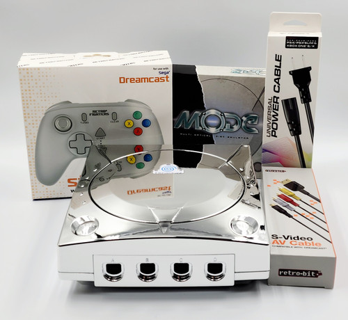 Upgraded Sega Dreamcast Console MODE M.2 Bundle w/ Premium Silver Chrome Shell