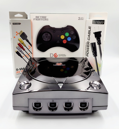 Upgraded Sega Dreamcast Console MODE M.2 Bundle w/ Premium Black Chrome Shell