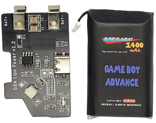 MegaBat1400 High Capacity (1400mAh) USB C Rechargeable Battery Pak for Game Boy Advance