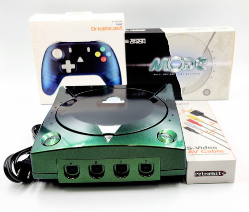 Modified Sega Dreamcast Console - MODE M.2 Bundle w/ Premium Color Shifting Shell (Green/Gold)