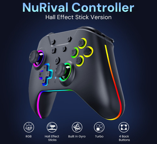 NuRival Wireless Hall Effect Stick Game Controller for Switch